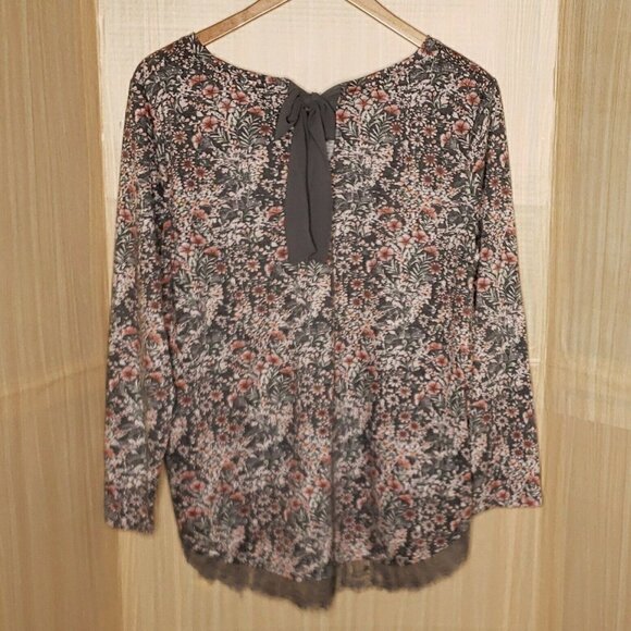 LC Lauren Conrad Womens Grey  Long Sleeve Floral Tunic With Tie Detail XXL - Picture 2 of 8